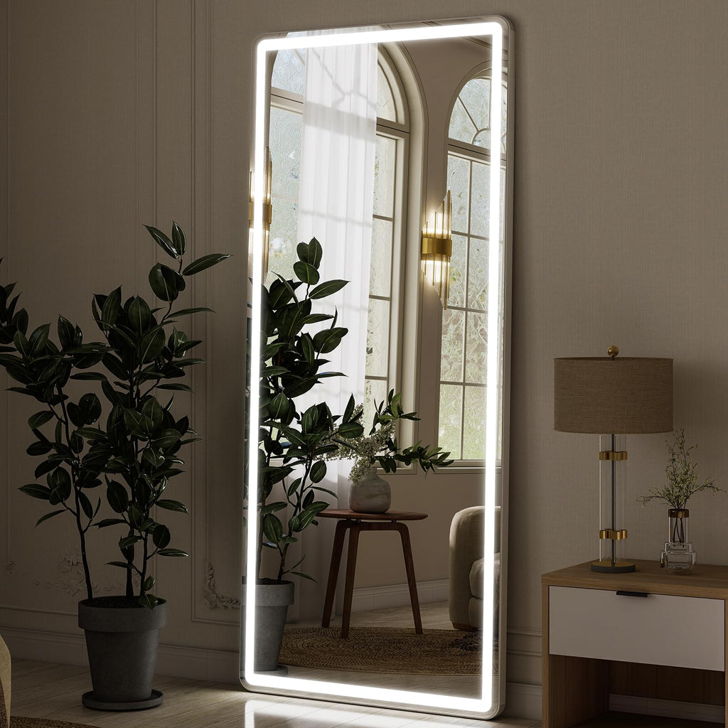 Full Length Mirror with LED Lights, 65"x24" LED Rectangle Standing Mirrors with Light, Floor Mirror with Stand