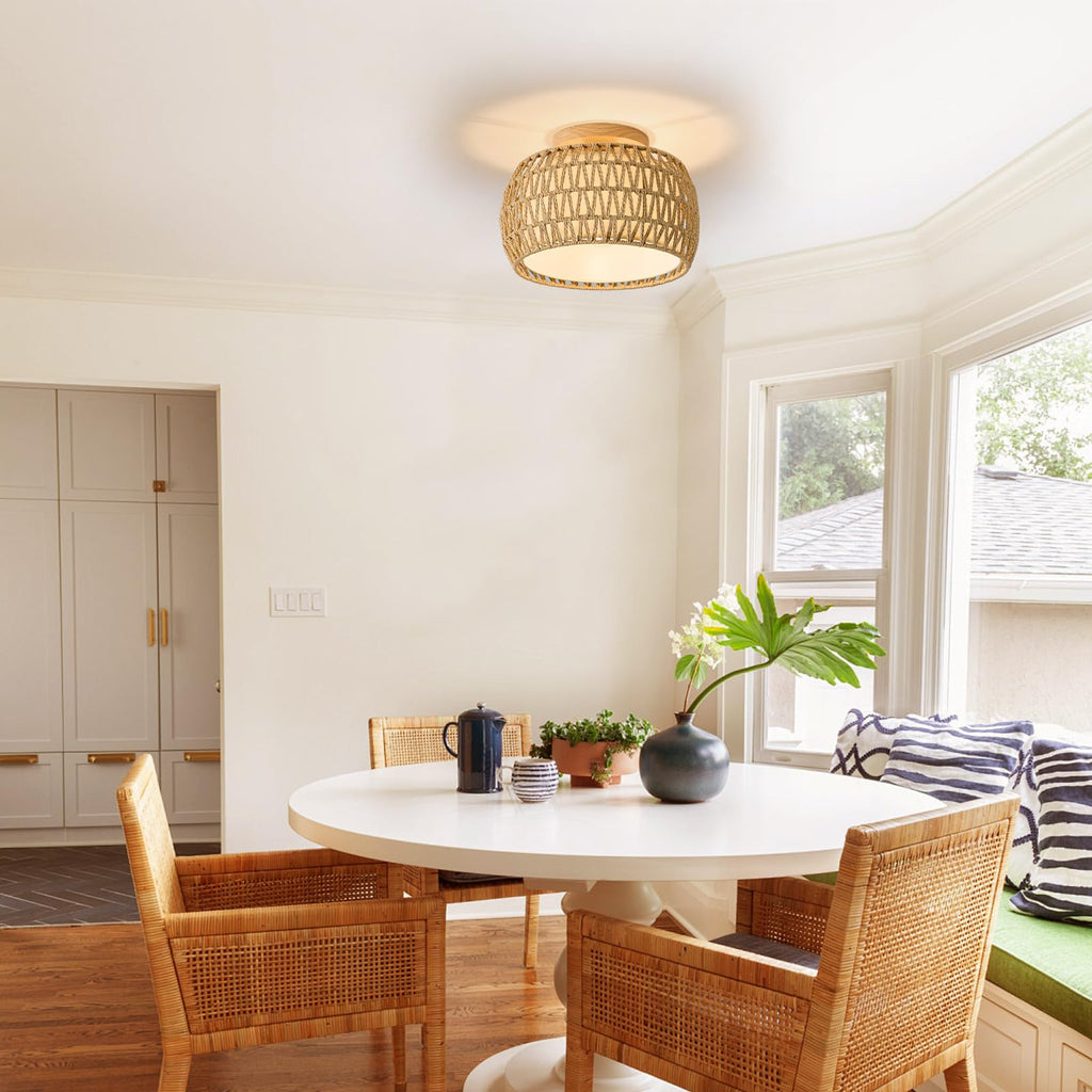 Boho Rattan Flush Mount Ceiling Lights Fixtures 12 Inch 1 Pack