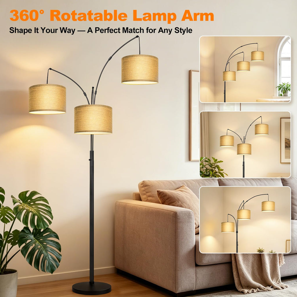 Dimmable Floor Lamp, 3 Lights, Gold Arc, Champagne