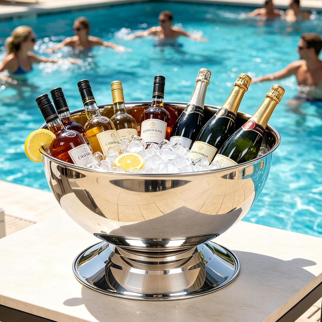 12L Large Ice Bucket for Parties,Silver Stainless Steel Beverage Tub with Scoop - Champagne Bucket for Mimosa Bar