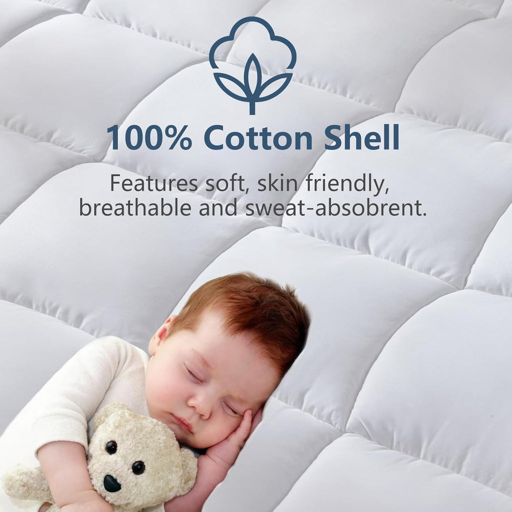 King Size Mattress Pad Pillow Top Cotton Cooling Mattress Topper | 8-21" Deep Pocket Mattress Cover Quilted Fitted