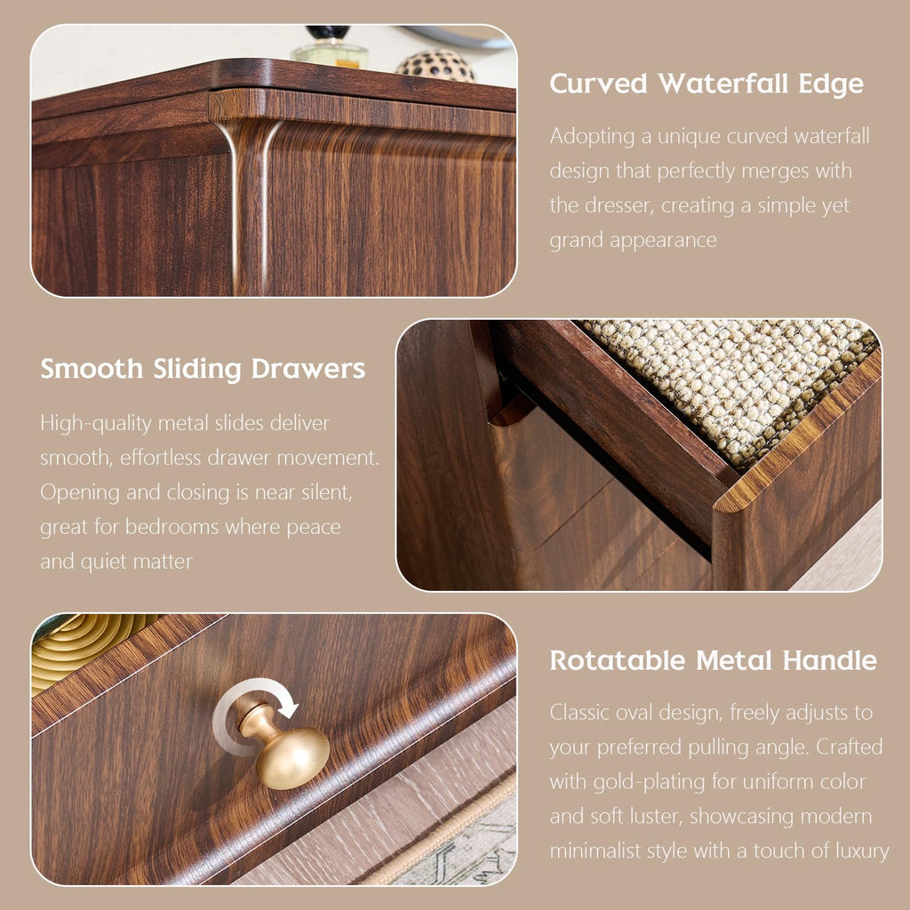 Modern 7 Drawers Dresser, 48" Tall Dressers, Dark Walnut