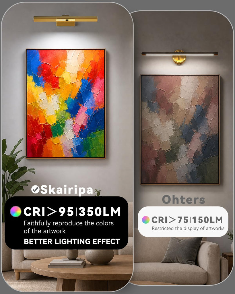 13" Rechargeable Picture Light for Wall with Remote, Gold 2-Pack
