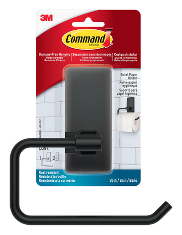 Toilet Paper Holder, Matte Black, 1 Holder, 2 Strips