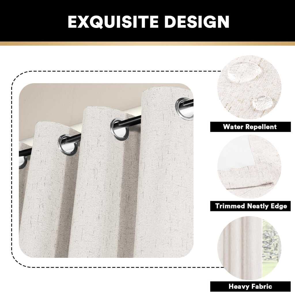 Primitive Textured 100% Blackout Curtains Noise Reducing Window Treatment Curtain Drapes, Burlap Fabric with White
