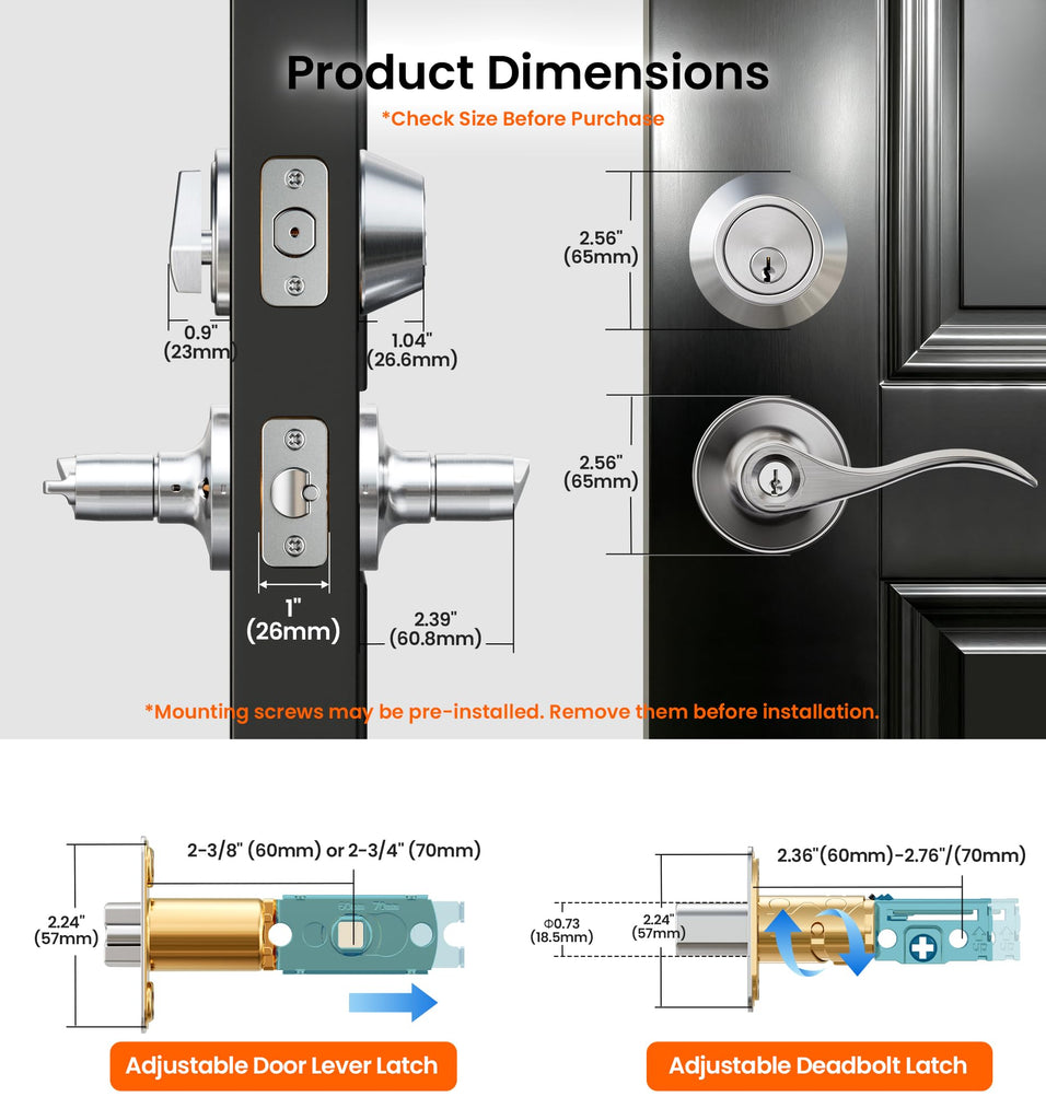 Keyed Alike Exterior Door Handle Lock Set with Deadbolt, Satin Nickel