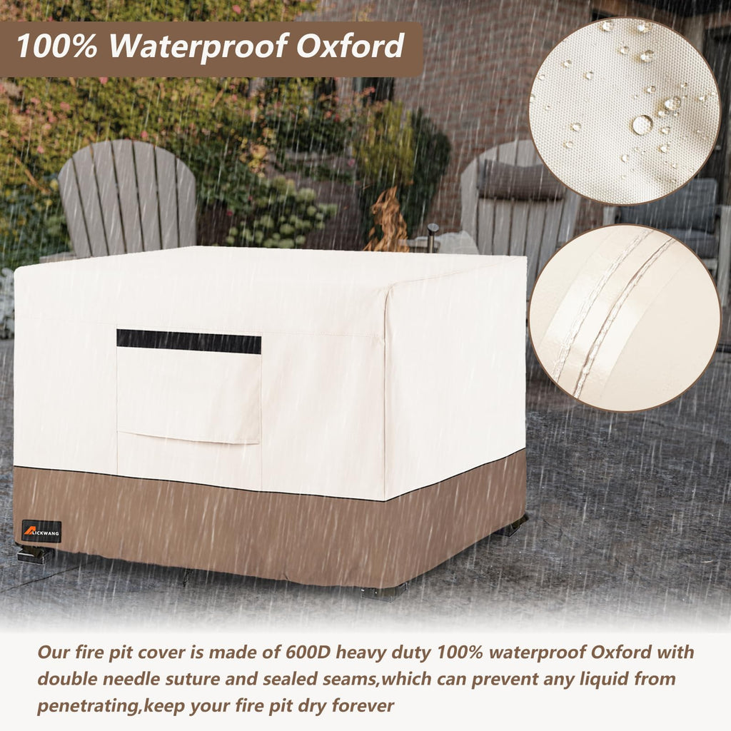 Fire Pit Cover Square, Outdoor Heavy Duty Durable 600D 100% Waterproof Tear-Resistant 30-32 Inch Fire Pit Cover