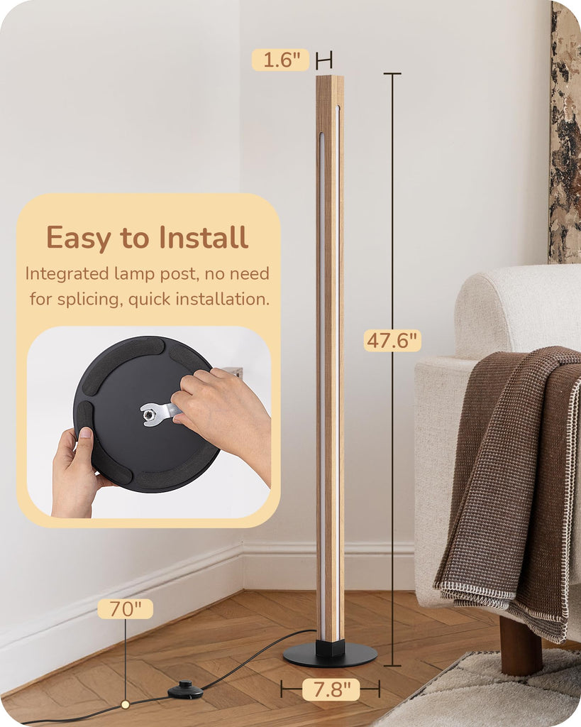 Wooden LED Floor Lamp with Remote, Dual Lighting, 7CCT & Dimmable