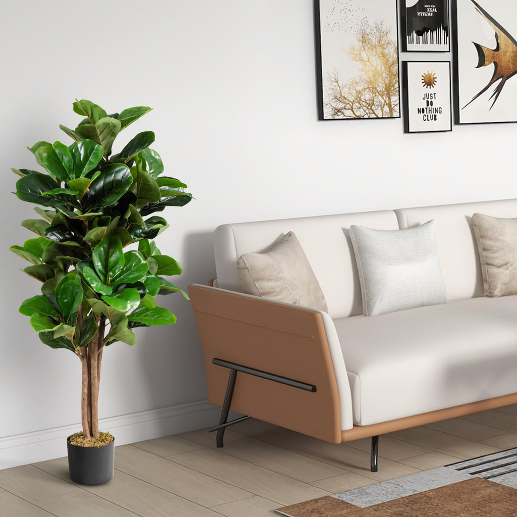 4 FT Artificial Greenery Tree, Indoor Fake Fiddle Fig Tree Plants in Pot, Faux Ficus Lyrata Tree Decoration