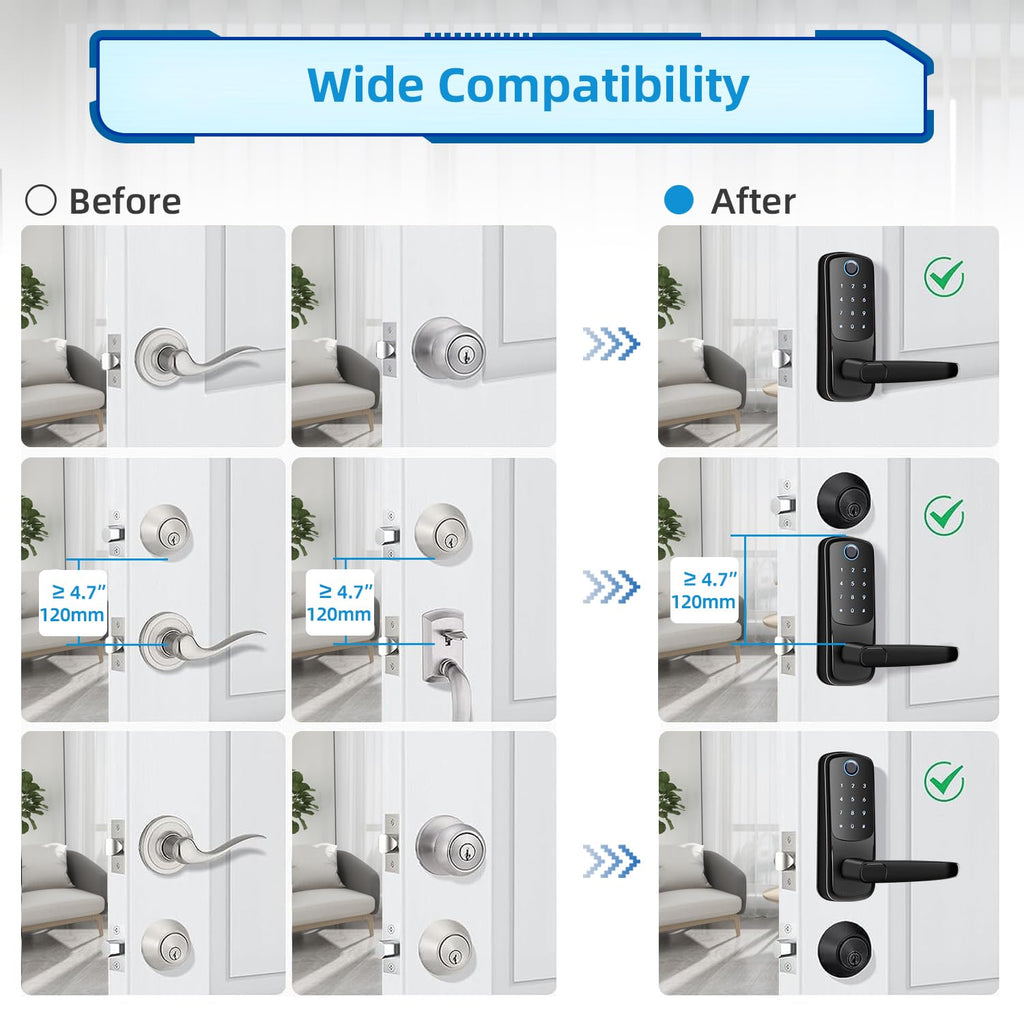 Smart Door Lock with Handle, Keyless Entry Digital Lock for Front/Interior Door, Fingerprint Exterior Locks