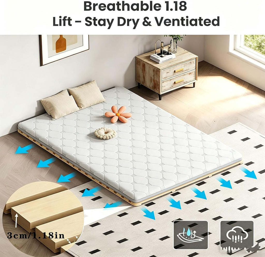 Floor Bed Frame, Japanese Bed Frame, Breathable Moisture Resistant