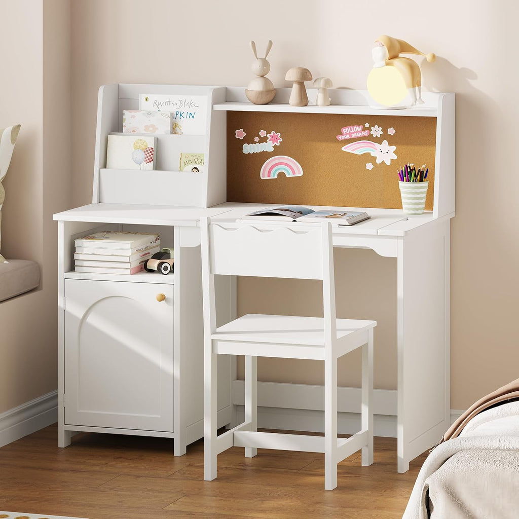 Kids Study Desk and Chair Set with Tiltable Desktop for 5-12