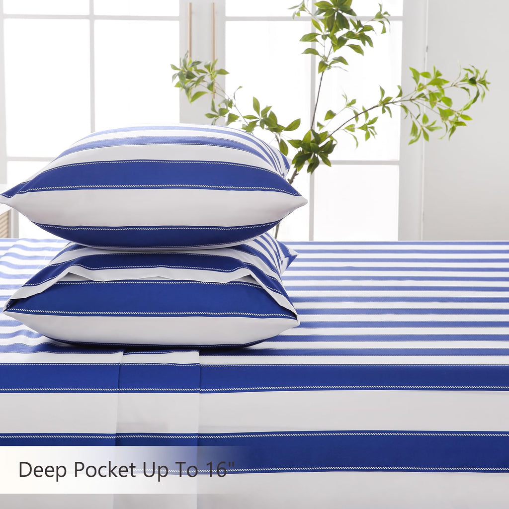 4Pieces Striped Sheets Set, Breathable King Sheet Set with 16" Deep Pocket, Modern & Luxury, Brushed Microfiber