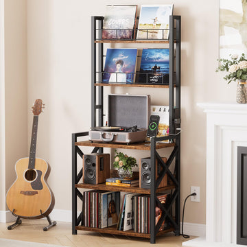 Record Player Stand with Power Outlet - Turntable Display Shelf