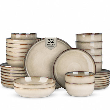 Dinnerware Sets for 8, 32 Pieces Ceramic Plates and Bowls Set