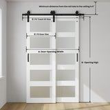30in x 84in Double Glass Sliding Barn Door with 5FT Bypass Sliding Barn Door Hardware Kit, 5-Panel F