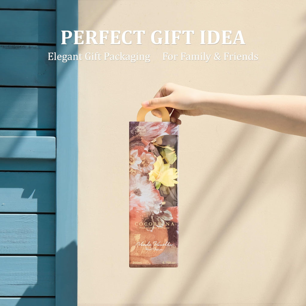 Reed Diffuser Set, 6.7oz Flower Reed Diffuser with Sticks, Neroli Vanilla Essential Oil, Long Lasting Home Fragrance