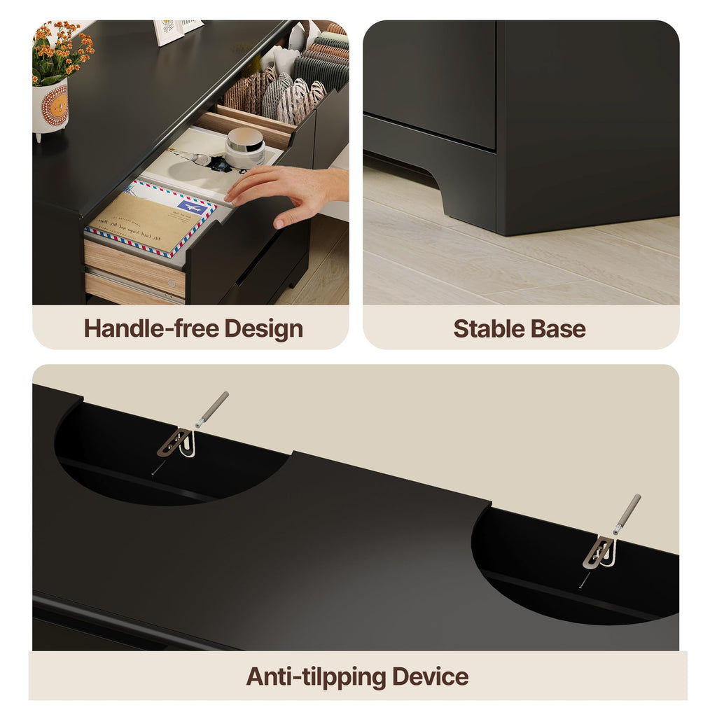 8 Drawer, 47" Wide White, Black
