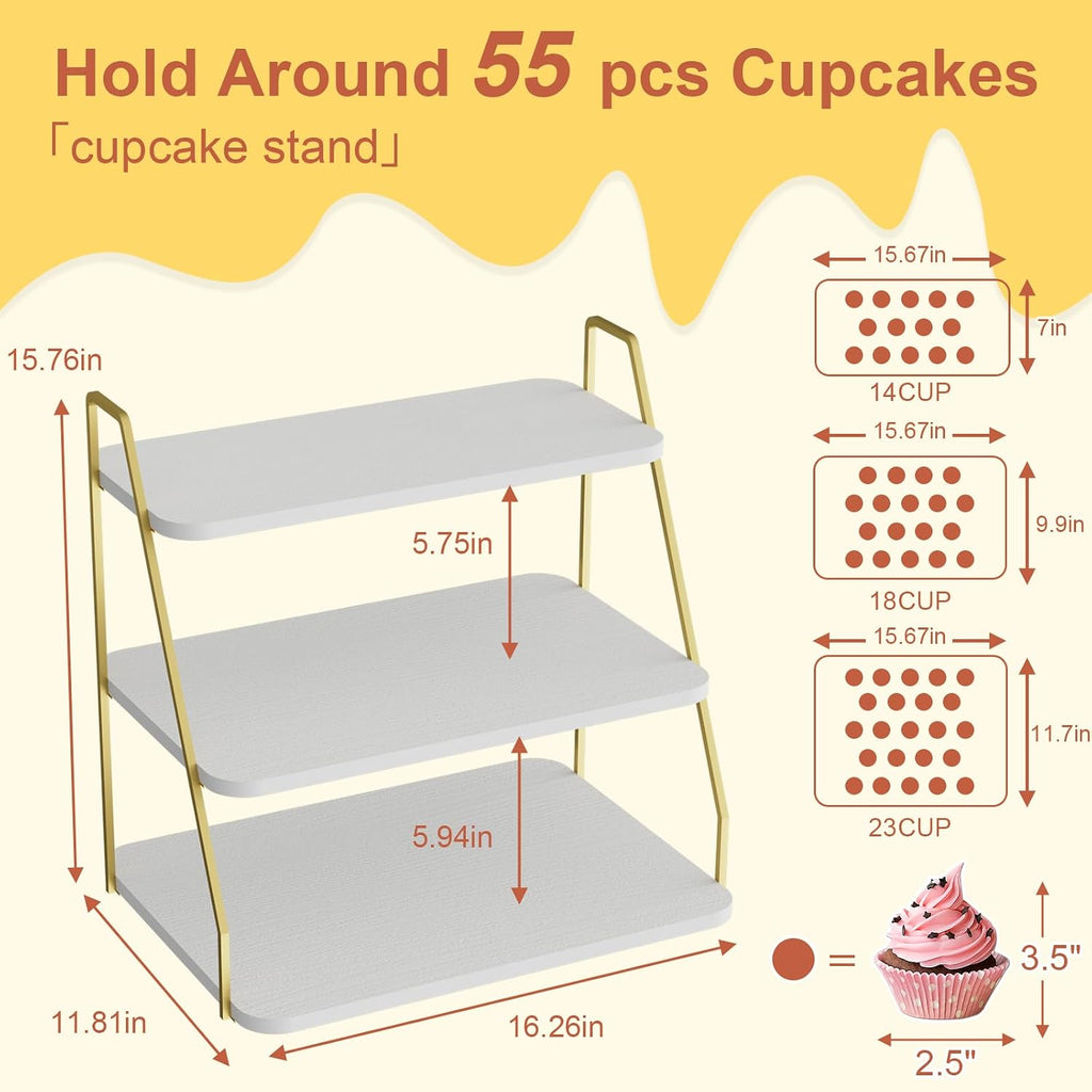 Cupcake Stand, 3-Tier Dessert Stand for 55 Cupcakes, Wood & Metal Tower Display Premium Holder Dessert Tree Tower