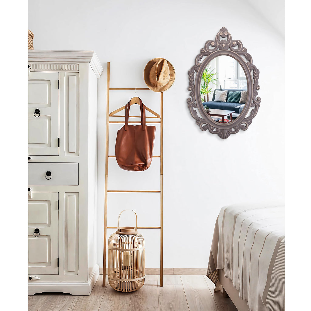 Oval Vintage Arendahl Traditional Wooden Hanging Mirror Rustic Brown Carved Wall Mirror Decorative Antique Mirror
