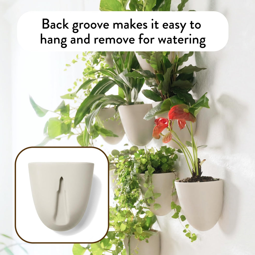 PlantPod Luxe - Self-Watering Wall Planters (Set of 6, Stone) - Easy to Water and Install - Lightweight - Design Your