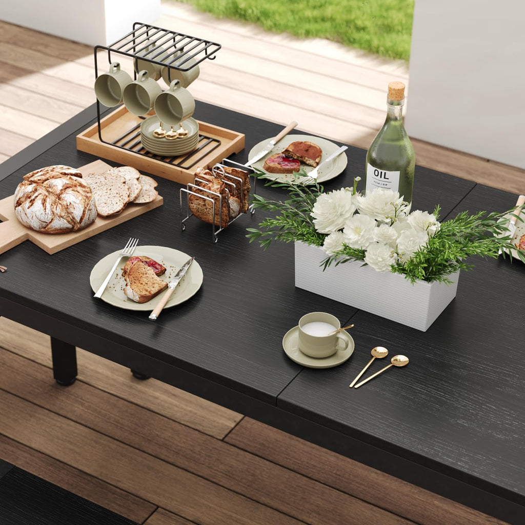 63" Dining Table Set for 6, Kitchen Table w/Bench & Stools Black