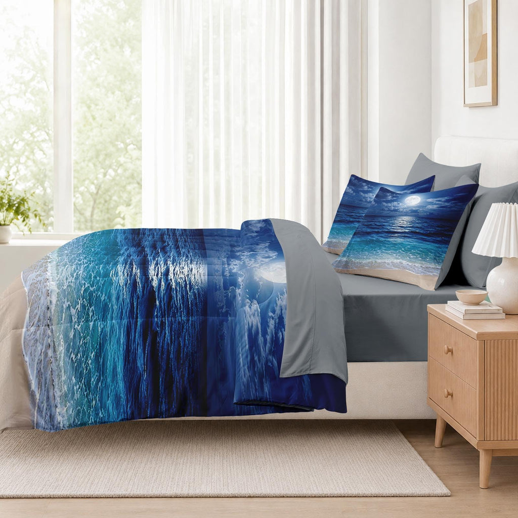 Comforter Set with Sheets, 5 Pieces Ocean Moon Bedding