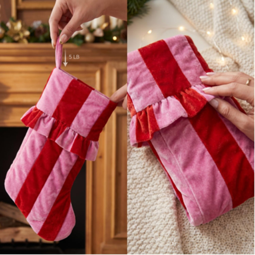 Velvet Christmas Stockings with Ruffle Cuff, 17 x 10'' - Set of 2