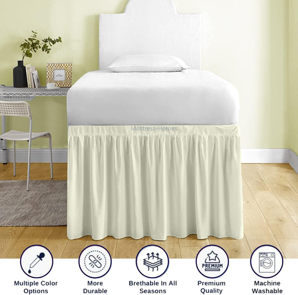Ruffled Dorm Bed Skirt, Twin XL, 54-Inch Drop, Tailored with Split Corners, Ivory Dust Ruffle for Lofted College