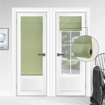 No Drill 100% Blackout French Door Roller Shade,1 Pack. | 26x70", Matcha,Side hook & loop for partial shading;