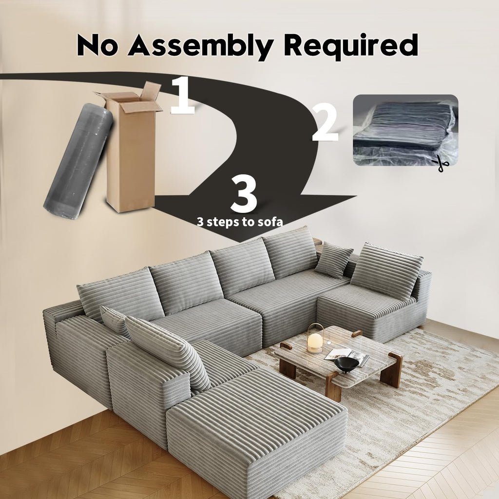 139.4" Modular Sectional Sofa, Oversized U-Shaped Minimalist Couches with 2 Middle Seats and 1 Ottoman Chaise, Modern