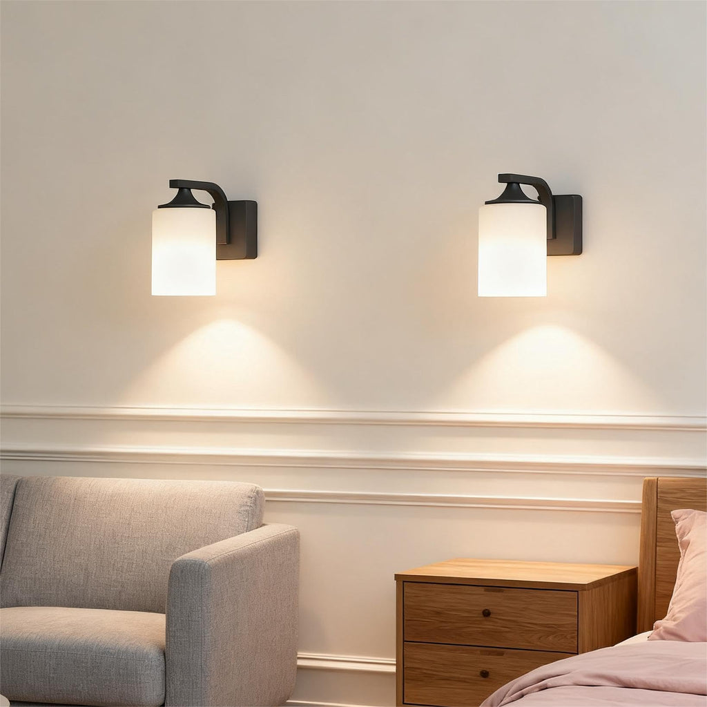 Outdoor Wall Lamp, Waterproof and Anti-Rust Aluminium Modern wall Light Fixture Milk Glass Indoor for Outside, Garden