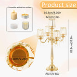 5 Arms Crystal Candelabra Centerpieces for Tables, Gold Floor Candle Holder with Glass Shade Pendants, 33 inch Tall