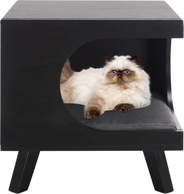 Home Collection Bean Mid-Century Matte Black Square Covered Cave Small Pet Cat Bed (Fully Assembled)
