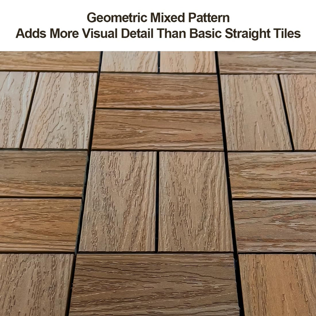 JJWOOD Interlocking Deck Tiles, 10 Pcs 12" x 12" WPC Patio Flooring, Co-Extruded Wood-Look Outdoor Floor Tiles for