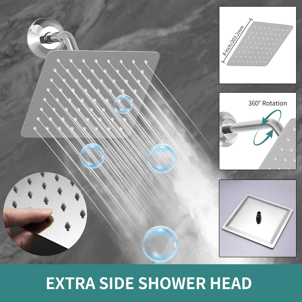 Dual Rain Shower Head System Ceiling Mount 14x20inch LED Shower Head and 8 Inch Side Shower Head with Handheld