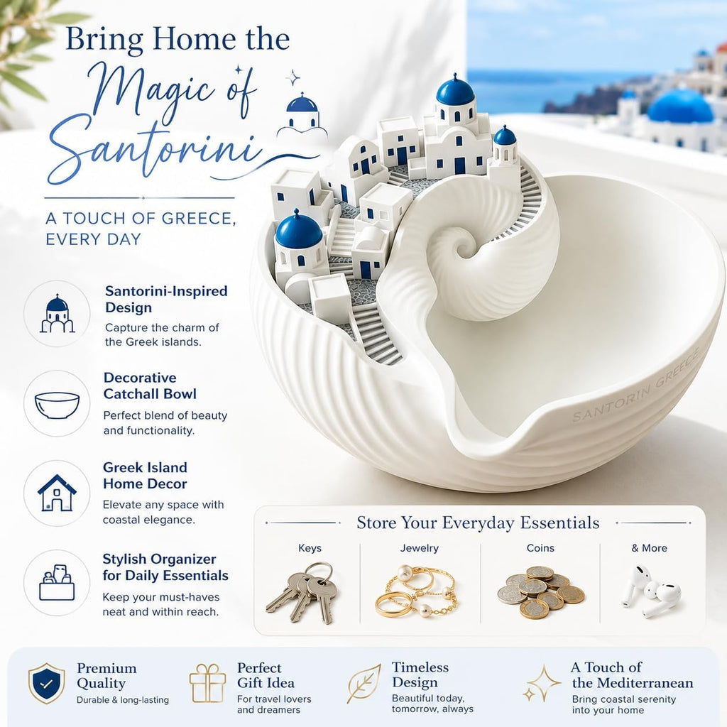 Santorini Catchall Shell Bowl, Catchall Tray for Keys Jewelry Coins Decorative Trinket Dish Greek Island Holder