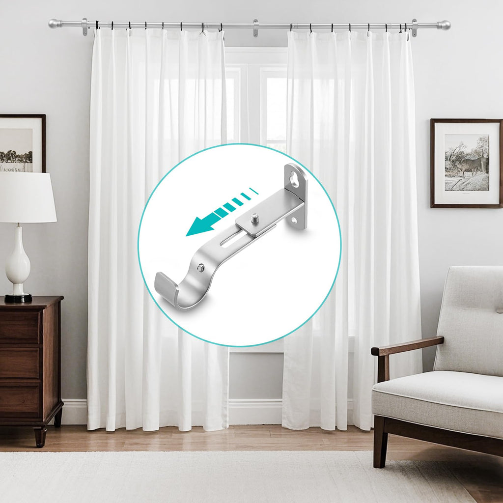 Adjustable Curtain Rod Brackets for 1" Rods, 3 Pack, Satin Silver