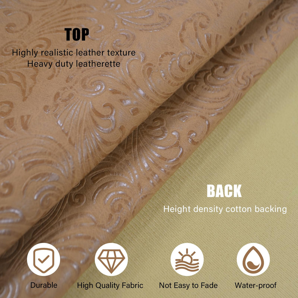 Tooled Faux Leather Western Cowboy, 54"x72" Floral Embossed Vinyl, Craft DIY and Upholstery Textured PU Pleather