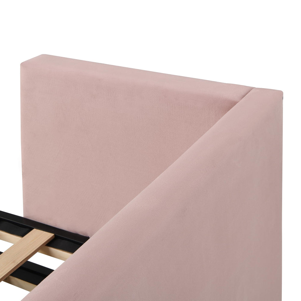 Twin Size Daybed, Upholstered Twin Daybed with Extendable Trundle, Twin Size Daybed Frame, Pink