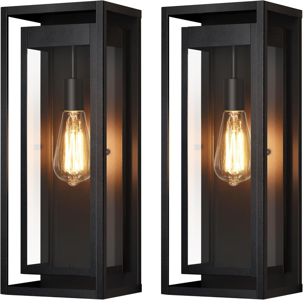 19" Outdoor Wall Lights, 2 Pack Large Size Matte Black Outdoor Sconce Lights with Clear Glass Shade, Waterproof Porch Lighting Exterior Light Fixture for Front Door, Garage A123-B0F2MVNFBY