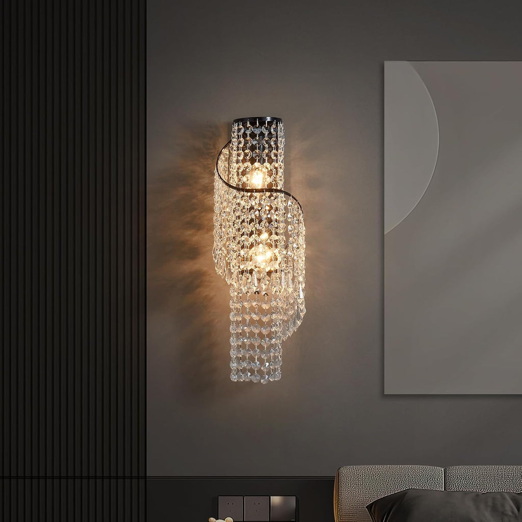 K9 Crystal Wall Sconces, Adjustable 3-Color LED Wall Light with Titanium Black Metal Frame, Modern Living