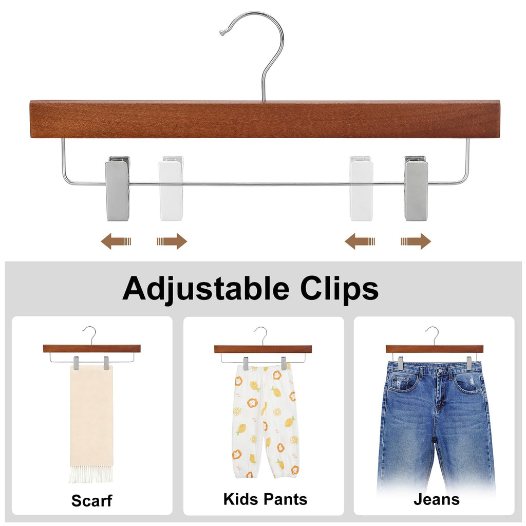 Walnut Wood Pants Hangers, Wooden Skirt Short Jeans Trouser Hanger with Smooth Surface 360° Swivel Hook Anti Rust 2