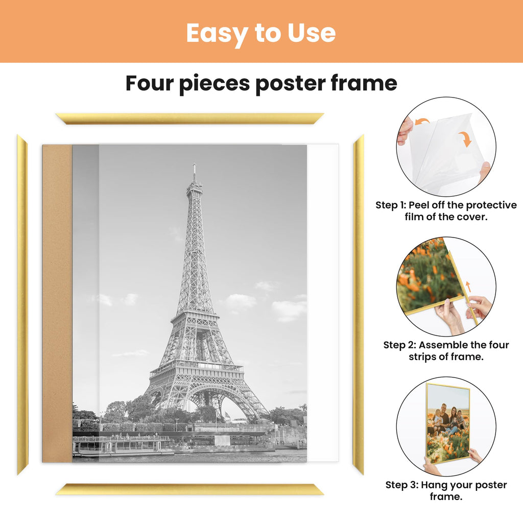 11x17 Poster Frame, Easy Slide-In Assembly, Gold, 3 Pack