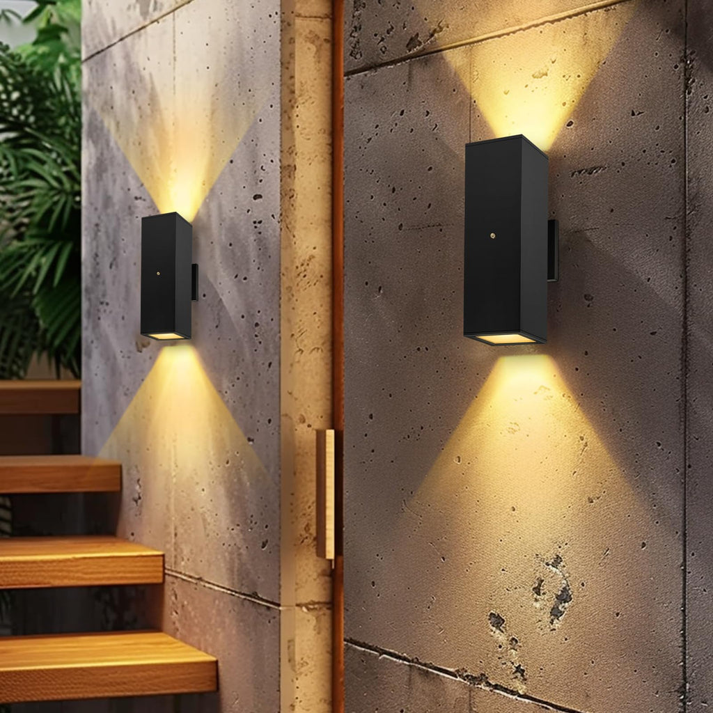 Modern Outdoor Wall Light Dusk to Dawn 2 Pack, Waterproof Matte Black Porch Lights, 2700K LED Outdoor Sconce Lights