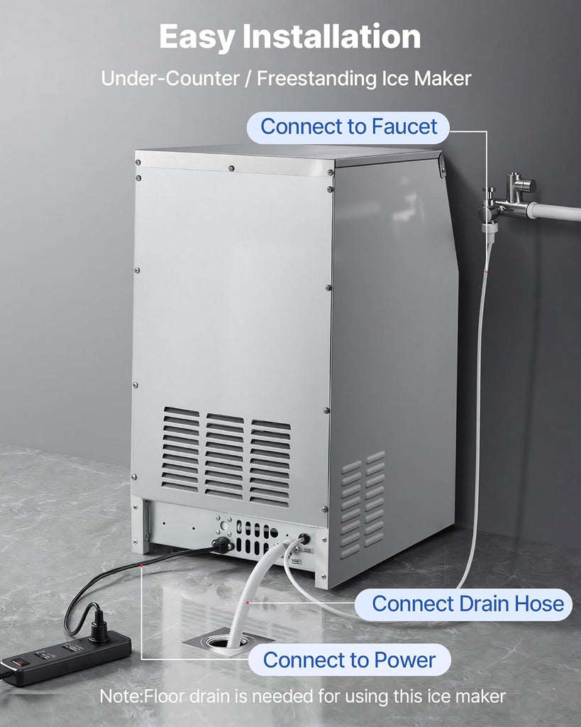 Commercial Ice Maker Machine, 130 lbs/24h with 30 lbs Storage Capacity, Built-in/Freestanding/Under Counter