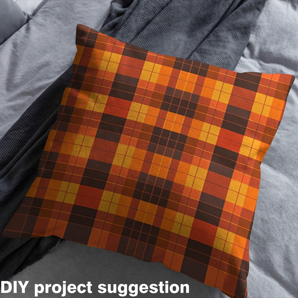 Orange Plaid Fabric by The Yard, Retro Checker Outdoor Fabric for DIY Projects, Geometric Grid Farmhouse Fabric for