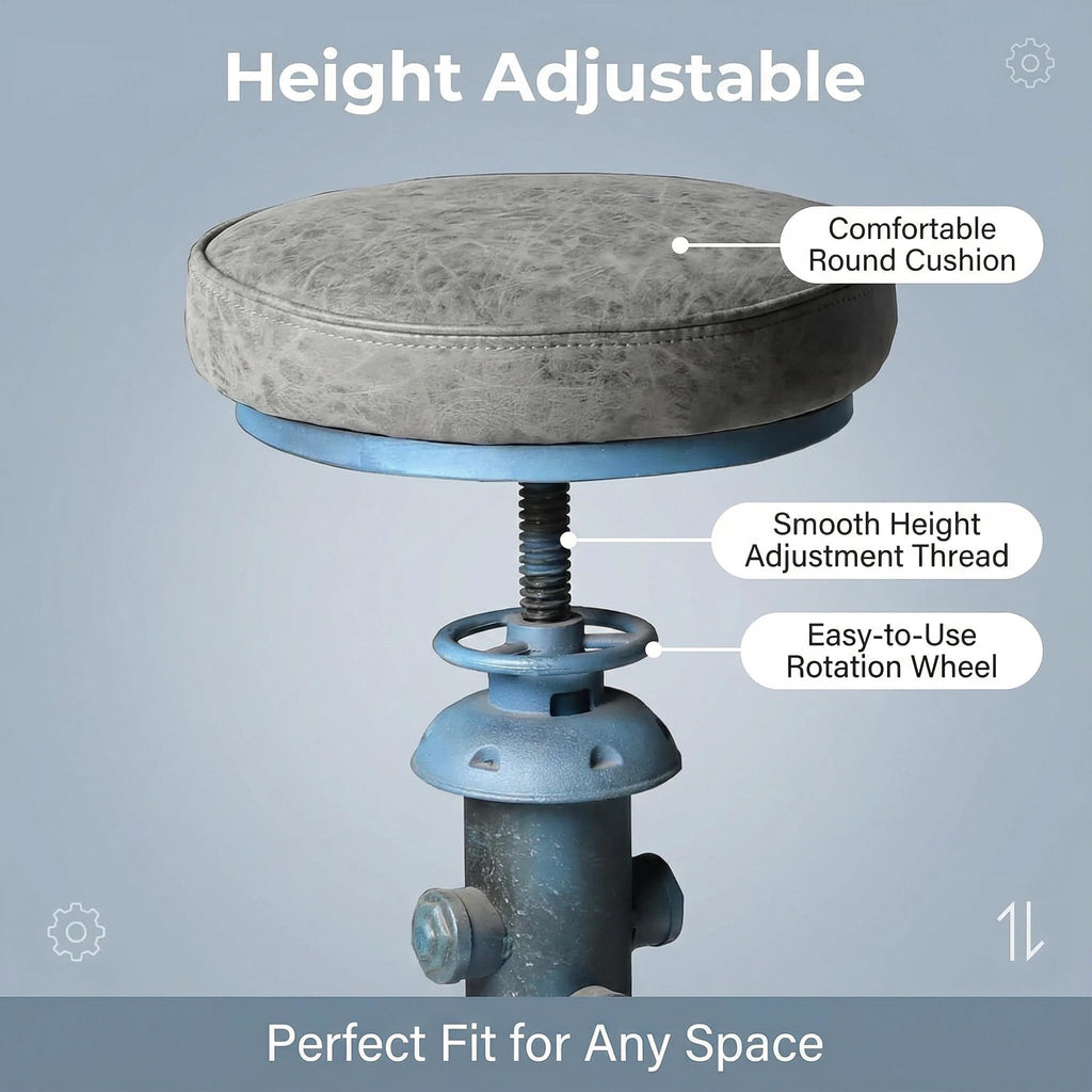 Antique Industrial Round Bottom Adjustable Height Cafe Coffee Retro Vintage Stylish Water Pipe Design Pub Kitchen Bar