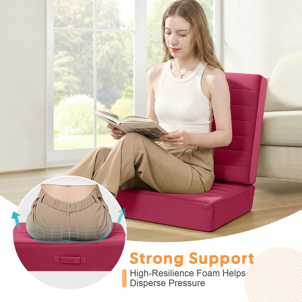 24 Inch Square Floor Pillow for Adults, Wine Thick Foam Cushion