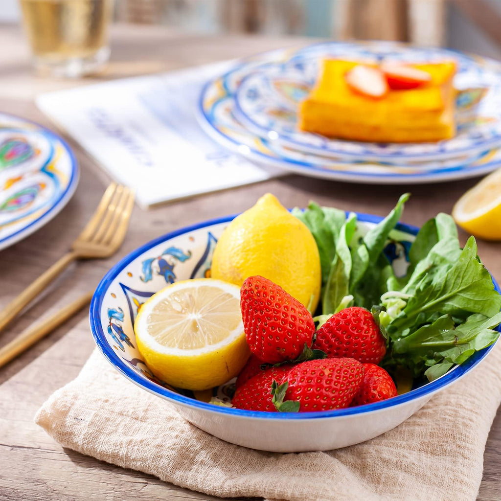 Melamine Dinnerware Set, 12 Pcs Dinner Plates Bowls Sets for Indoor and Outdoor Use, Durable Unbreakable Dishes Sets